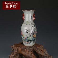庄梦蝶 大清乾隆粉彩松鹤迎春双耳瓶 仿古瓷器中式摆件古董真品古玩收藏