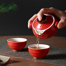 京东京造 创意一壶两杯便携旅行茶具套装 红