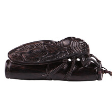 红木一鸣惊人手把件挂件竹节金蝉古玩把件文玩知了黑檀木蝉手把件古董小叶紫檀绿檀古玩木雕知了把玩件 黑檀木竹节知了手把件