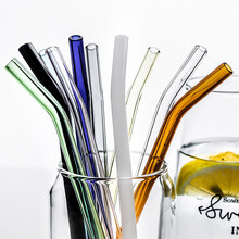 瓷彩美 彩色玻璃吸管 创意透明水杯弯吸管奶茶果汁饮料吸管 1-晶莹白吸管