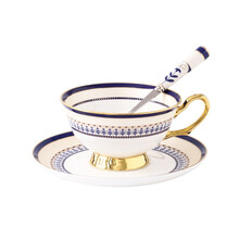 心饰园骨瓷咖啡杯套装欧式奢华简约金边杯碟英式下午茶茶杯 森系复古一杯碟-快递装