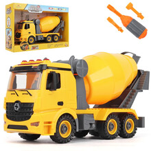 儿童拼装卡车可拆卸组合拆装音乐玩具车挖掘车吊车搅拌车男孩汽车套装工程车 拼装积木搅拌车【送2积木人仔】