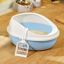汤琪大肚子开放式猫砂盆猫厕所脂塑料豆腐猫砂猫屎盆幼猫成猫带猫砂铲 蓝色 L
