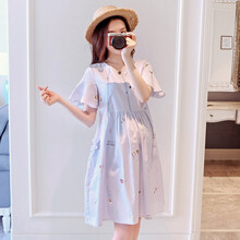 孕妇装夏装中长款孕妇连衣裙宽松舒适孕妇裙夏时尚孕妈装夏天外出新款套装孕妇上衣裙子 蓝色裙 XL