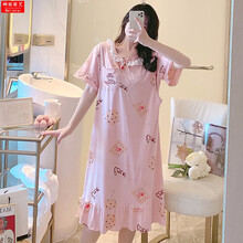 娜丽密艾夏天孕妇睡裙女纯棉短袖宽松大码哺乳睡衣夏季月子服喂奶可外穿 YXY886 女小XL码建议115-135斤