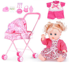 儿童玩具女孩过家家推车带娃娃洋娃娃宝宝婴儿小手推车女童公主 熊大铁车+小红+衣服 配8件套
