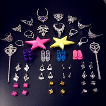 芭芘娃娃的鞋子皇冠  洋娃娃手工鞋子衣服通用婚纱首饰皇冠儿童女孩公主过家家配件饰 总套餐 30厘米娃娃佩戴