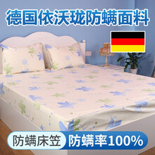 满盾 德国依沃珑防螨虫床上用品防螨床笠 进口面料防螨床上用品 防粉尘螨健康床品床垫保护套 蓝绿花 180x200x25cm