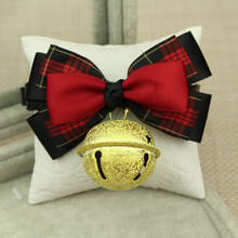 宠物狗狗领结领带猫项圈饰品项链金毛犬蝴蝶结泰迪铃铛狗狗脖子上的领结 【红黑格】大铃铛 S-小型