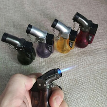 防风打火机迷你小焊枪新款创意个性迷你小焊枪喷枪充气防风打火机弯头半透明直冲打火机小型焊枪雪茄打火机