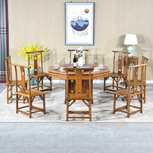 寻古红木家具非洲鸡翅木（学名：非洲崖豆木）实木八角餐桌歺桌家用中式圆餐桌椅组合带转盘整装餐厅饭桌O 九件套：138八角餐桌+灯挂椅*8