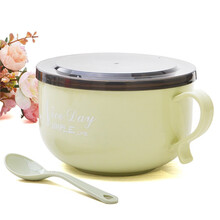 吉睿 304不锈钢双层隔热泡面碗 双耳多用泡面碗 单耳泡面碗餐勺套装 防漏盖学生饭盒提锅快餐杯泡面杯 单耳绿色JR3222