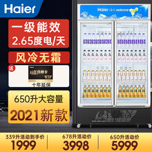 海尔立式展示柜风冷无霜 一级能效冷藏展示柜立式冰柜商用冰箱保鲜饮料啤酒单玻璃门市陈列冰柜透明玻璃门 双门650升