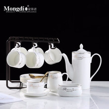 Mongdio 咖啡杯套装 创意欧式小奢华陶瓷杯碟勺含架子套装 金边六杯六碟六勺-U型架-套头