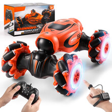 雷朗 儿童手势感应扭变遥控车双控男孩特技攀爬赛车充电四驱漂移越野变形汽车玩具橙色