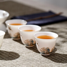 博为 白瓷三才盖碗茶杯陶瓷家用单个手抓大号复古手绘风泡茶碗 祥鹤观海茶杯(亮光)3个装