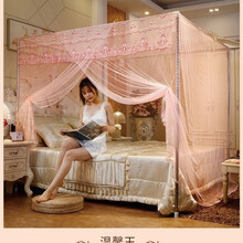 莱子家纺家用落地单门蚊帐一开门宫廷老式蚊帐加密1.0米双人1.5米1.8米床1 玫瑰玉色 1.5X2米(蚊帐+25MM支架)