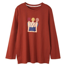 米度丽孕妇装春夏装上衣t恤中长款纯棉宽松大码长袖打底衫外出时尚潮妈 6922 锈红 M码