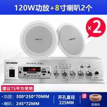 HYUNDAI现代吸顶喇叭天花吊顶音响功放背景音乐同轴音箱家用室内蓝牙店铺餐厅壁挂消防公共广播系统 2个8寸吸顶喇叭+120W蓝牙分区功放