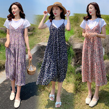 孕妇装夏装时尚潮妈短袖孕妇套装春夏季中长款外穿孕妇裙夏天大码孕妈装宽松舒适孕妇连衣裙子新款 粉色 常规款 M