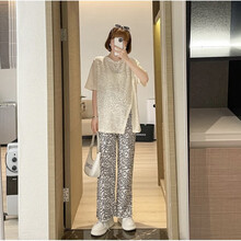 麦士豆网红孕妇装夏季时尚潮妈气质宽松设计感上衣孕妇两件套孕妇套装 杏色套装 2XL