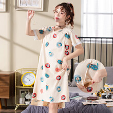 100%纯棉哺乳睡裙夏季薄款月子服产妇产后短袖喂奶裙孕妇连衣裙 熊YJY哺乳睡裙 L码100-120斤