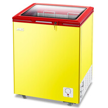 MG美高小冰柜小型商用冰柜圆弧玻璃门展示柜 卧式家用冷冻冷柜 大容量雪糕柜保鲜柜 母乳冷藏冷冻柜 （138A)黄色 玻璃门顶开式 冷柜