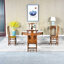 寻古红木家具非洲鸡翅木（学名：非洲崖豆木）实木圆餐桌椅组合中式仿古歺桌歺椅小圆桌家用圆形饭桌O 五件套：128圆餐桌+官帽椅*4