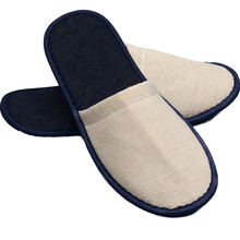 邦.亿.客（B.Y.K） 居家防滑拖鞋 酒店宾馆一次性加厚拖鞋批 发 客栈浴场美容会所拖鞋 棉麻拼色拖鞋（藏青）（10双）