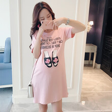 芷玥 春夏装孕妇装时尚新款潮妈宽松纯棉中长款韩版短袖T恤 黑色 M