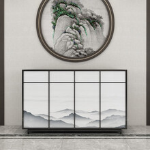 格灿新中式玄关柜门厅隔断餐边柜鞋柜现代装饰入户手彩绘边柜定制 可定制
