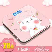 便携电子称体重秤家用小型充电人体秤可爱女生宿舍小巧称重计 猫咪粉（充电款）