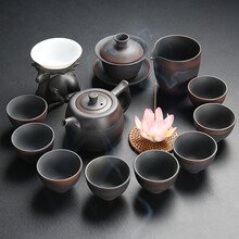 整套云南建水紫陶陶瓷功夫茶具紫砂套装茶壶盖碗茶杯办公家用 暮鼓壶14件套安全包装