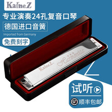 德国进口音簧成人专业演奏高级复重音24孔C调口琴A调B调D调E调F调G调 银色E调重音