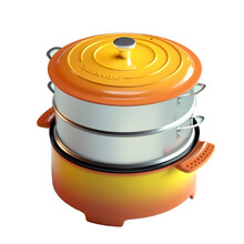 西膳（XSAN ）电火锅 家用多功能锅电蒸锅电热锅电炒锅出口日本多用途电煮锅宿舍可拆洗不粘锅 橙黄色加双层蒸笼