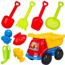 儿童沙滩玩具套装宝宝戏水玩沙挖沙决明子沙漏大号铲子沙滩桶工具 4轮车9件套