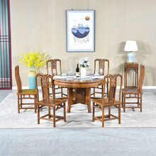 寻古红木家具非洲鸡翅木（学名：非洲崖豆木）实木圆餐桌椅组合中式仿古歺桌歺椅小圆桌家用圆形饭桌O 七件套：128圆餐桌+镂空靠背椅*6