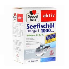 Doppelherz德国进口DHA高浓缩深海鱼油omega-3 儿童青少年成年人中老年人鱼油 药房版 鱼油1000+叶酸+B族 120粒 德国直邮原装进口