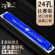 进口音簧特级款SWAN天鹅口琴24孔复音C调初学者儿童学生成人专业演奏级礼物送礼带音阶口吹琴乐器 24孔复音C调蓝色【带音标更易学】