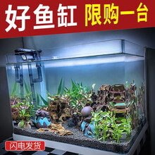 森森热弯鱼缸免换水懒人生态鱼缸小型水族箱超白玻璃金鱼缸水草缸 长60cm热弯超白缸+灯+过滤器+假山景