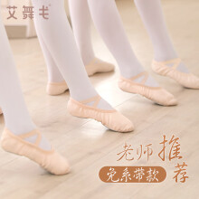 艾舞戈儿童舞蹈鞋女练功鞋免系带软底猫爪鞋女童中国跳舞鞋成人男形体鞋 肉色-标准款 27