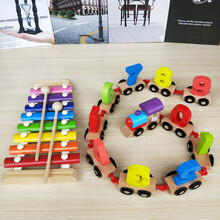幼儿童男孩1-2-3-4岁数字小火车宝宝早教拖拉一周岁5礼物玩具 榉木大号火车+八音敲琴送乐谱