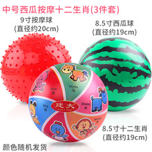 建大皮球儿童球类玩具拍拍球婴幼儿宝宝弹力球西瓜球小幼儿3岁专用按摩球六一儿童节礼物 8.5寸十二生肖+8.5寸西瓜+9寸按摩（送气筒气