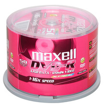 麦克赛尔（maxell）DVD-R空白光盘 可打印光盘 刻录光碟 A级16速4.7G 桶装 视频音乐 DVD-R 可打印 50片桶装