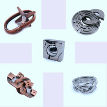 笼中取物魔金球九连环系列解环魔合金玩具益智魔术戒指锌合金解扣智力锁烧脑回形解环 B套餐5件装蛇口.迷宫.三连锁 魔戒.魔球