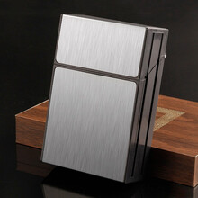 焦点 烟盒20支装超薄便携软硬盒防压定制刻字烟盒翻盖塑料香菸盒男士潮流创意烟盒保护套 拉丝银色纯烟盒