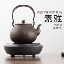 御汕堂 龙善堂铁壶 日本无涂层铸铁茶壶 家用煮茶泡茶煮水铁壶功夫茶电陶炉茶具套装 雅琬铁壶+电陶炉