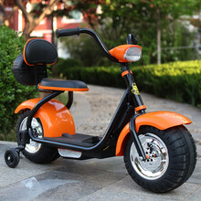 儿童电动车可坐人三轮摩托车电动玩具2-5岁宝宝车 哈蛤雷电动摩托车--橘色