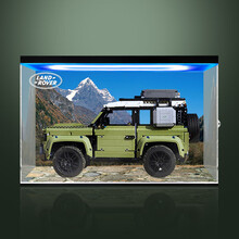 适用乐高42110 路虎卫士越野车亚克力模型展示盒 手办透明防尘罩 顶部灯箱+雕刻+底背喷绘+推拉门（3mm） 灯箱款（外置移动电源供电）