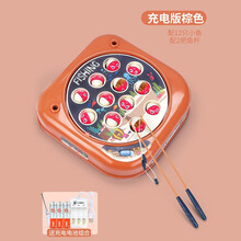 谷雨宝宝早教益智玩具1-3岁婴幼儿音乐电动大号3挡调速钓鱼台儿童亲子互动玩具 新款棕色钓鱼台【12条鱼】-送充电电池